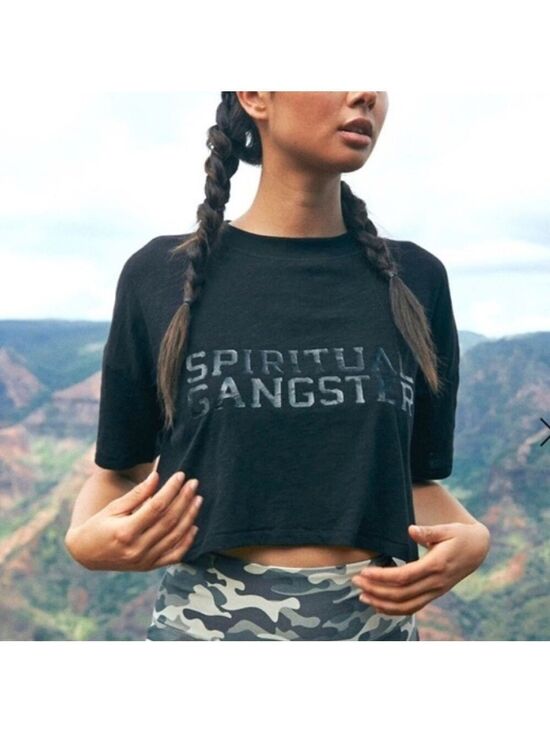 Spiritual Gangster Tops - SPIRITUAL GANGSTER Glossy Black Crop Tee